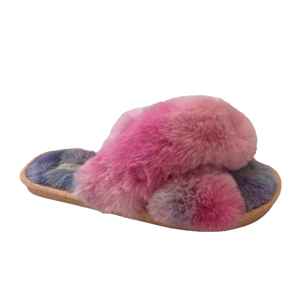 JIASUQI Soft Fuzzy Pink Blue Cross Open Toe Lounge House Slippers M